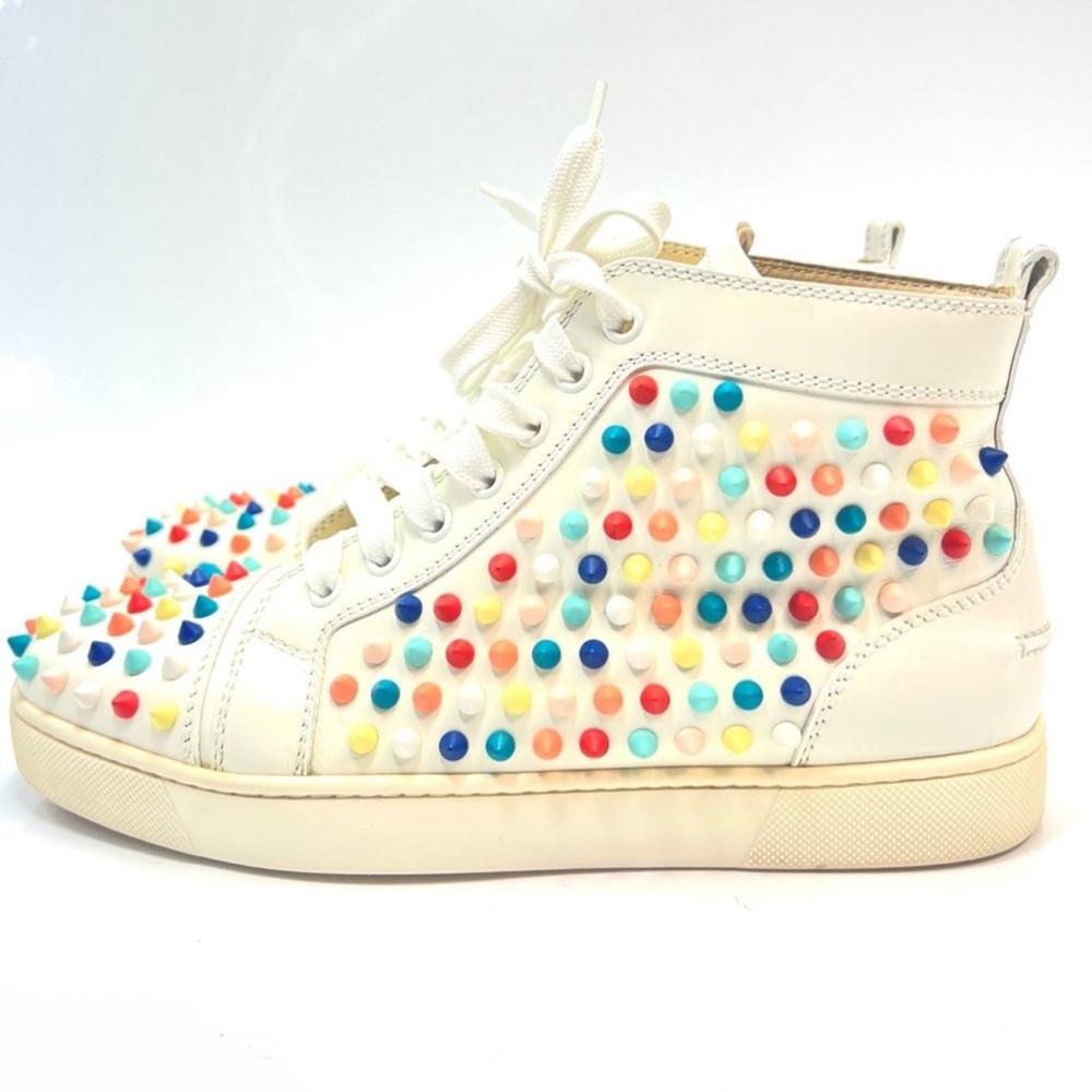 Christian Louboutin White Multicolor Spiked Athletic Shoes, Red Bottoms